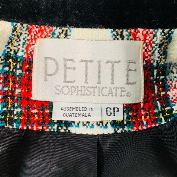 Vintage Size 6P Plaid Blazer Jacket Velvet Red Black Gold Metallic Holiday - Picture 10 of 11